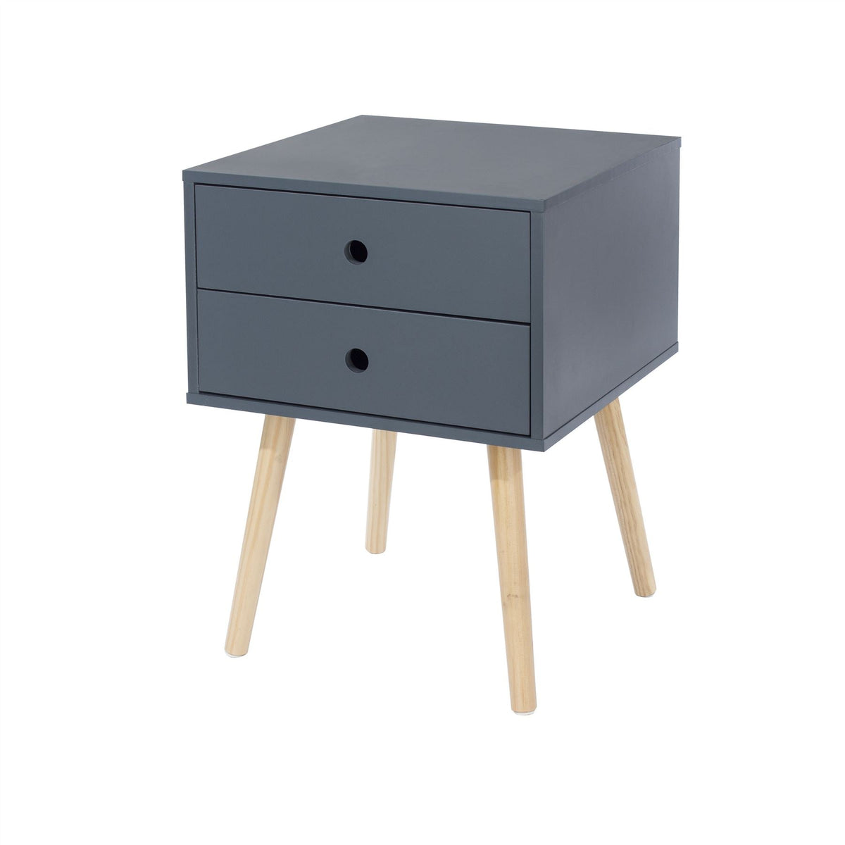 Options Blue Scandia 2 Drawer & Wood Legs Bedside Cabinet