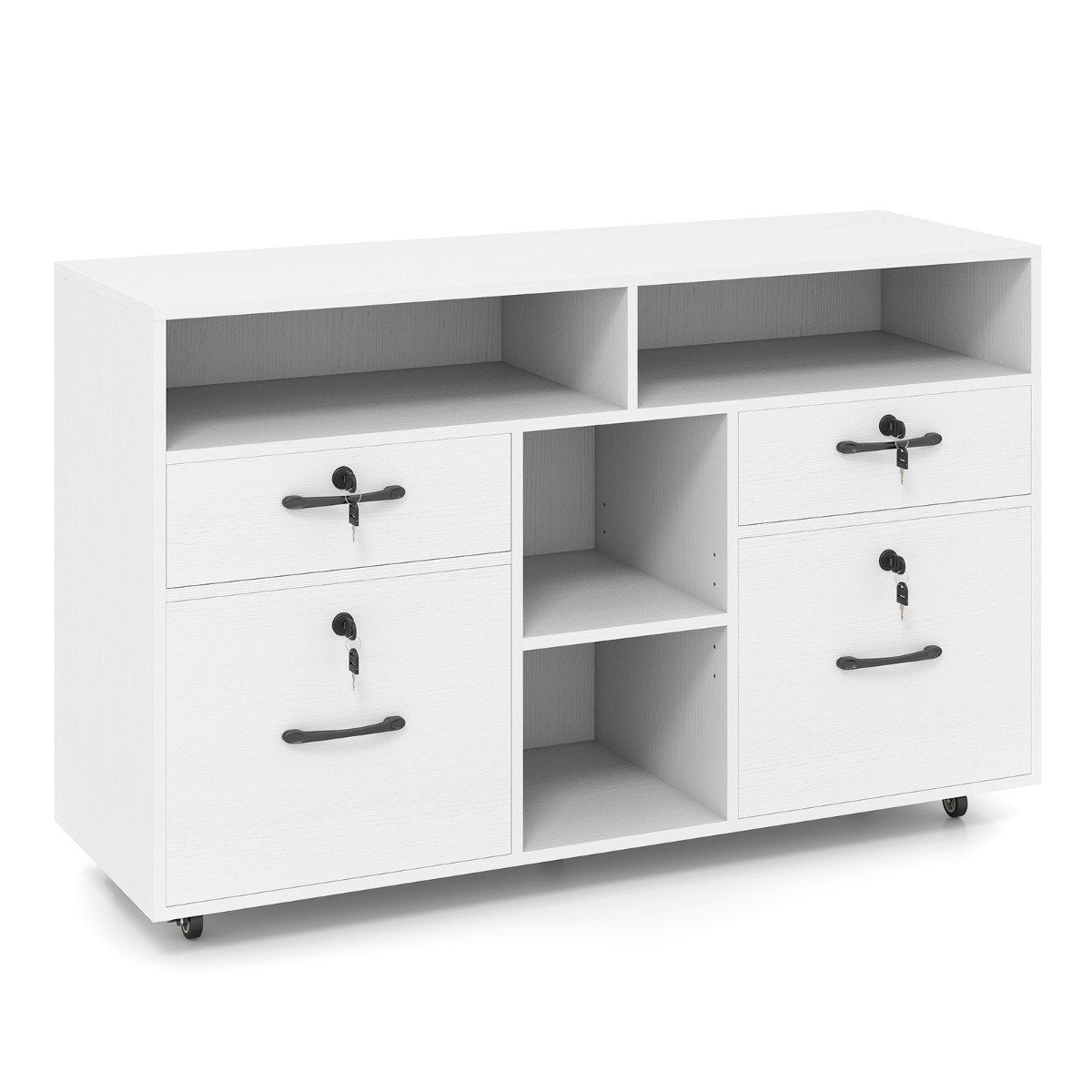 File Cabinet with Lock Mobile Lateral Filing Storage Organizer-Black