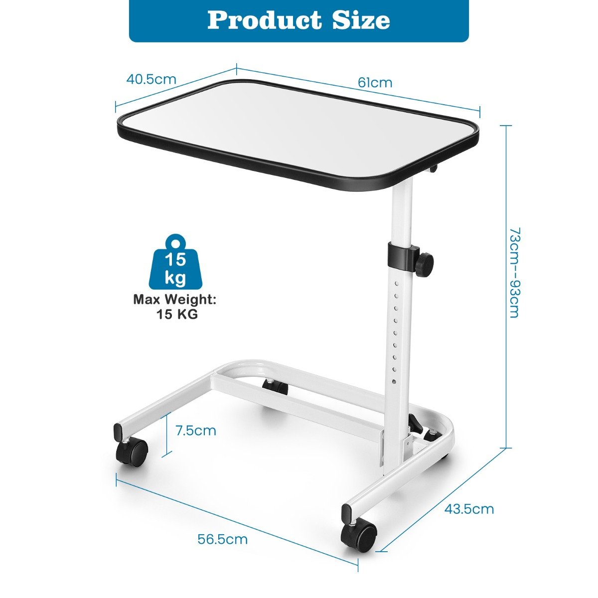 Portable Bedside Table with 9 Level Adjustable Height-Natural