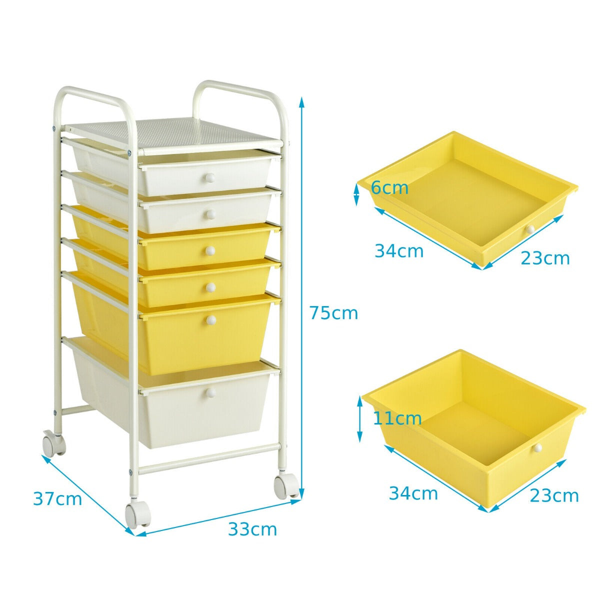 6 Drawers Storage Trolley with 4 Wheels for Makeup Beauty Salon-Colourful
