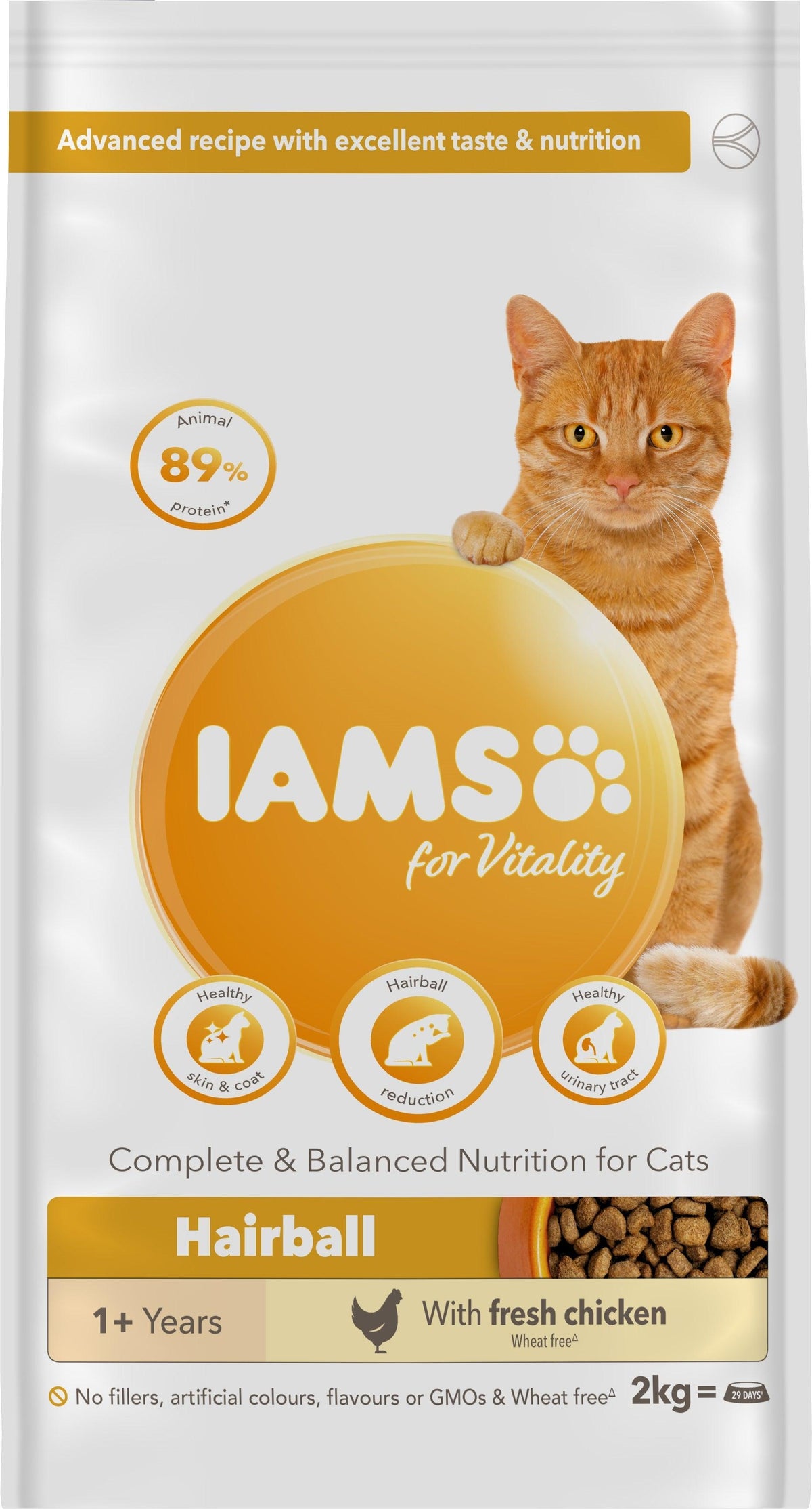 Iams Cat Adult Hairball Chicken 2kg - Case of 2