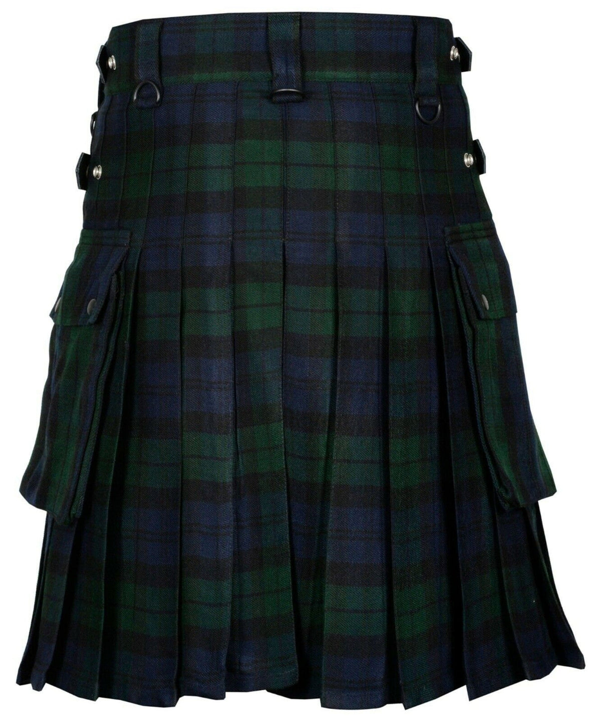 Black Watch Handmade Scottish Mens Tartan Utility Kilt Cargo pockets 16oz