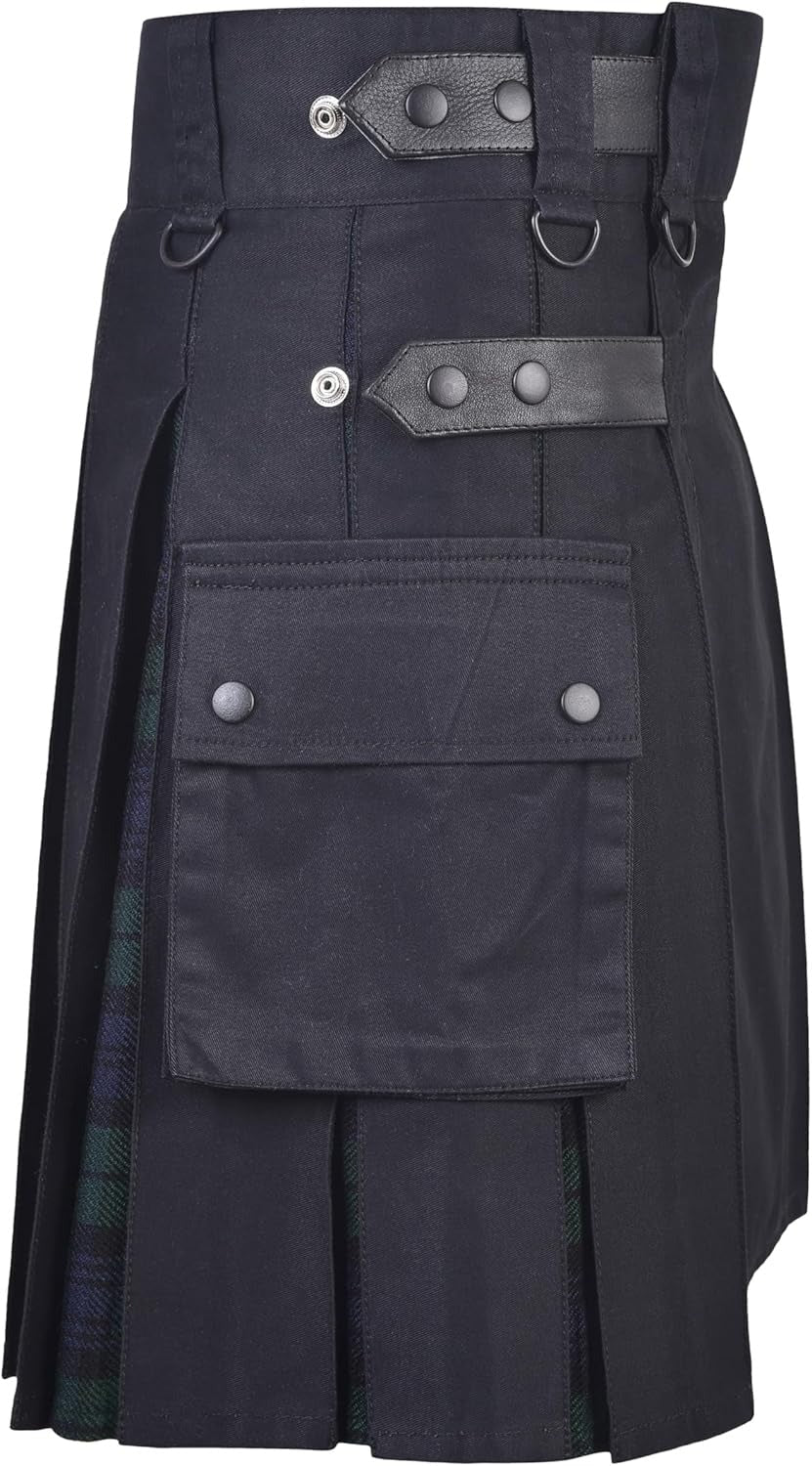 Women’s Hybrid Black Watch Tartan Kilt Skirt – Adjustable Closure, Pleated, Durable Acrylic