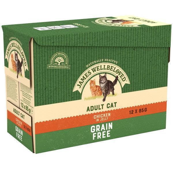 James Wellbeloved Adult Grain Free Chicken in Jelly Wet Cat Food Pouches 12 x 85g