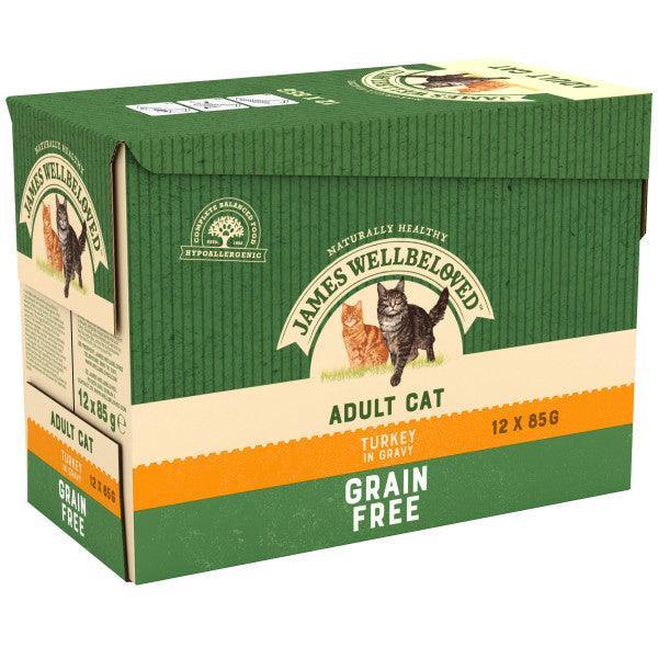 James Wellbeloved Adult Grain Free Turkey in Gravy Wet Cat Food Pouches 12 x 85g