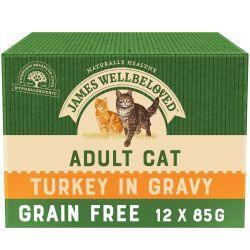 James Wellbeloved Adult Grain Free Turkey in Gravy Wet Cat Food Pouches 12 x 85g - Case of 4