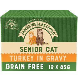 James Wellbeloved Senior Grain Free Turkey in Gravy Wet Cat Food Pouches 12 x 85g - Case of 4