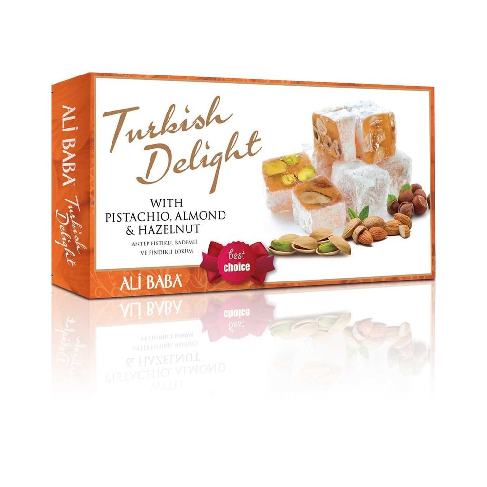 Ali Baba Turkish Delight with Pistachio, Almond and Hazelnut (Antep Fistikli,Bademli ve Findikli Lokum) 350 g