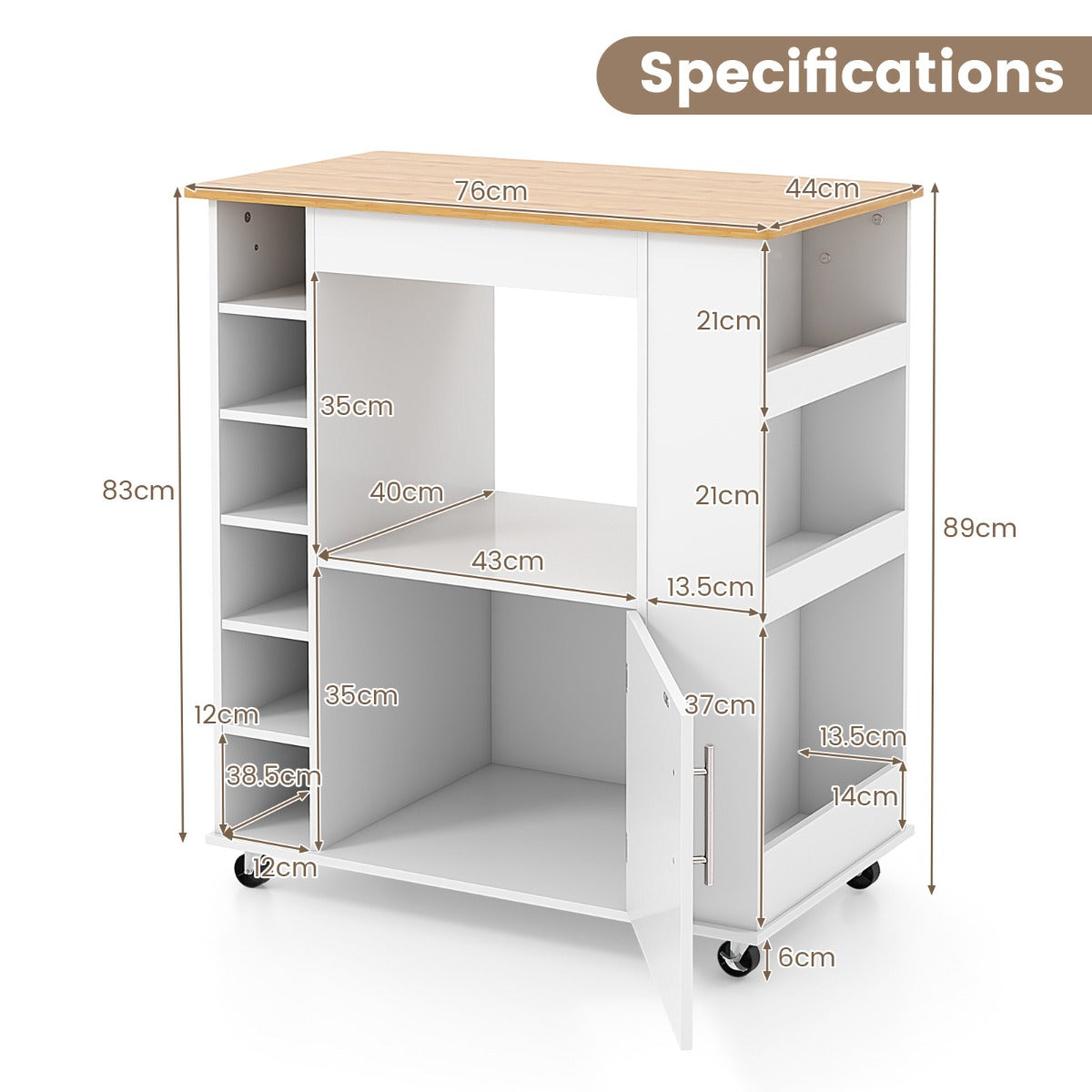 Rolling Kitchen Island with Storage and Towel Rack-Black