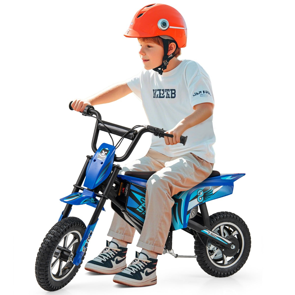 Kids Electric Motorcycle with Double Battery and Pneumatic Tires-Navy