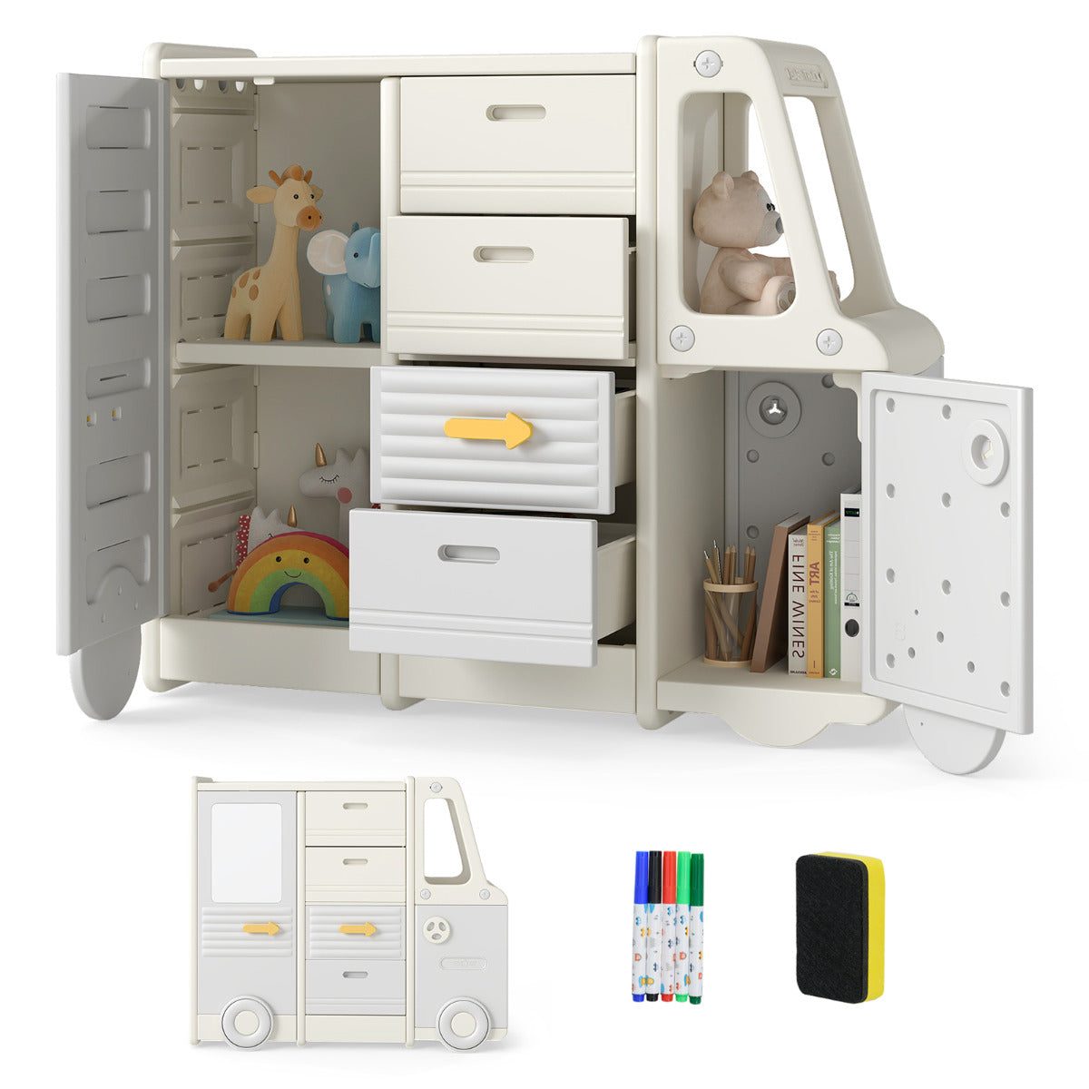 Kids Toy Storage Organizer with 4 Pull-out Drawers-Grey