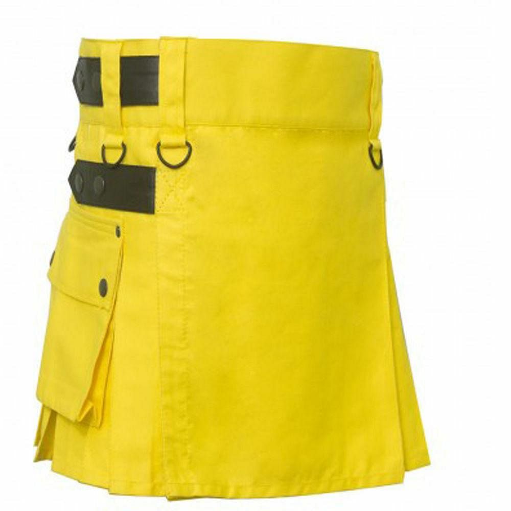 Ladies Utility Kilt Skirt Highland Women Yellow 100% Cotton 18" Drop