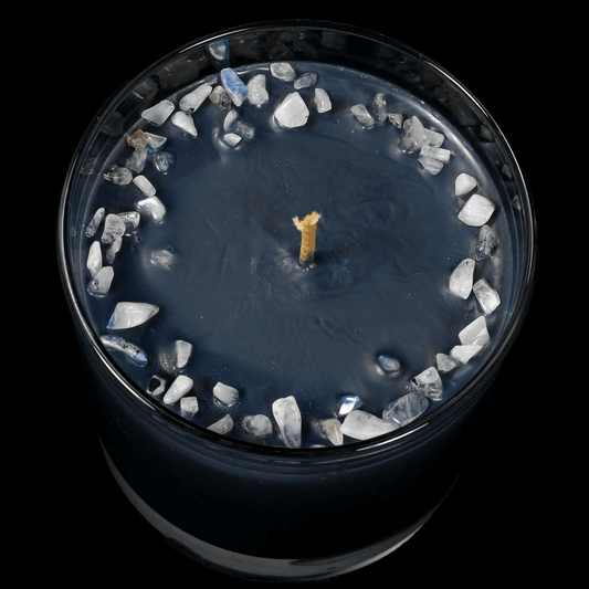 Lunar Crystal Infused Soy Wax Candle | Rainbow Moonstone & Dark Orchid