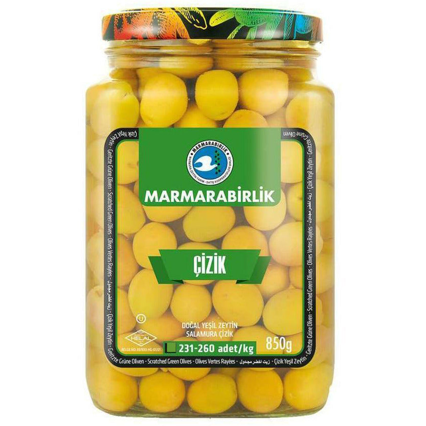 Marmarabirlik Green Scratched Olives XL(Cizik Yesil Zeytin) 850 gr