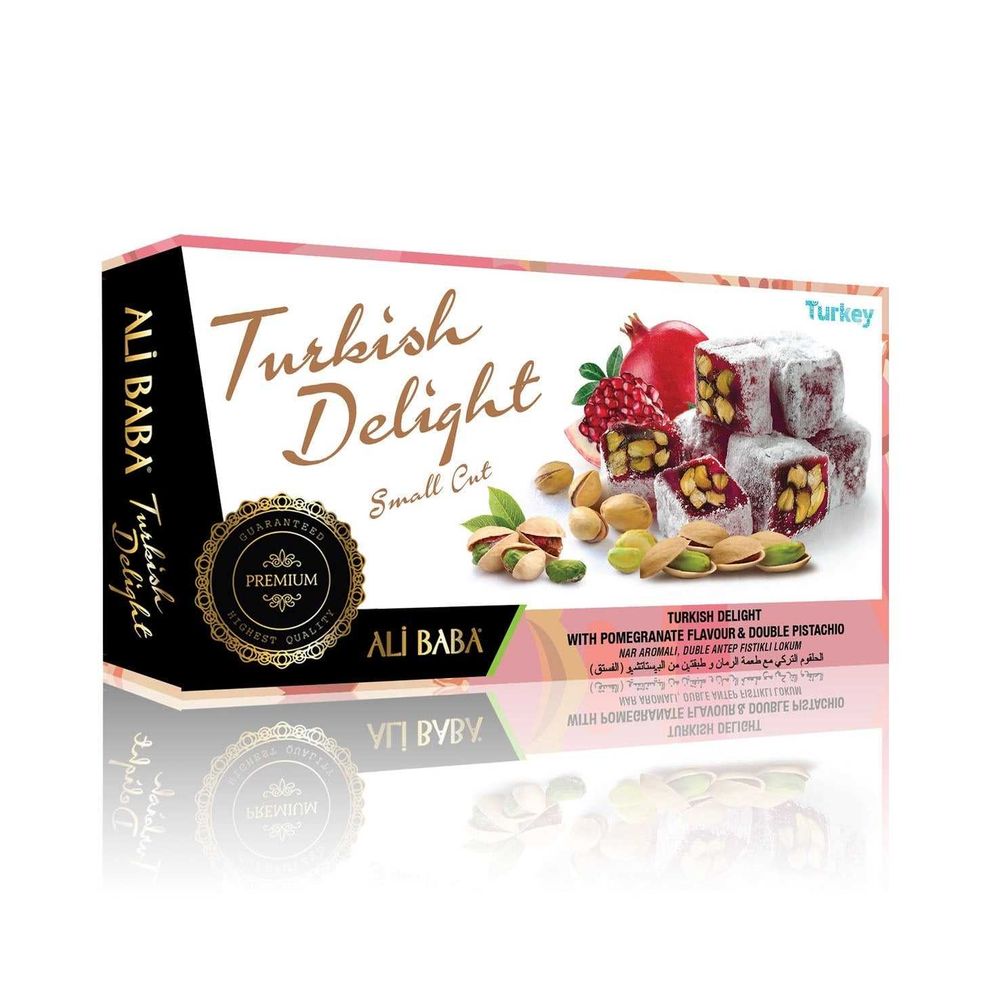 Ali Baba Turkish Delight with Pomegranate Flavour & Double Pistachio (Nar Aromali Duble Antep Fistikli Lokum) 350 g