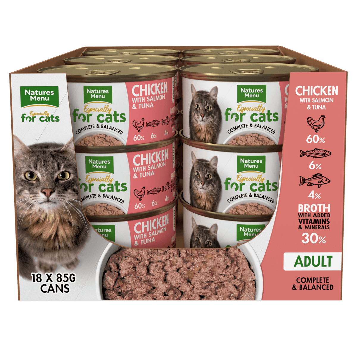 Natures Menu for Cats Adult Chicken with Salmon and Tuna Tins 85g - Case of 18