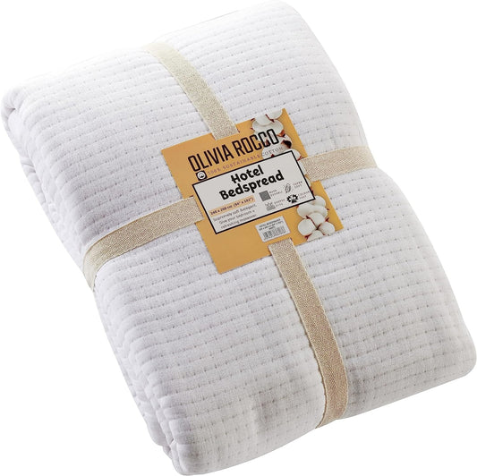 OLIVIA ROCCO Hotel Collection Quilted Bedspread | 240x260 cm | 100% Sustainable Cotton | White & Grey