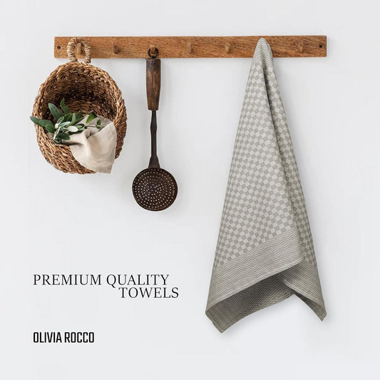 Pack of 5 Large 100% Cotton Tea Towels | Quick Dry | Classic Check Pattern | 90 x 50 cm