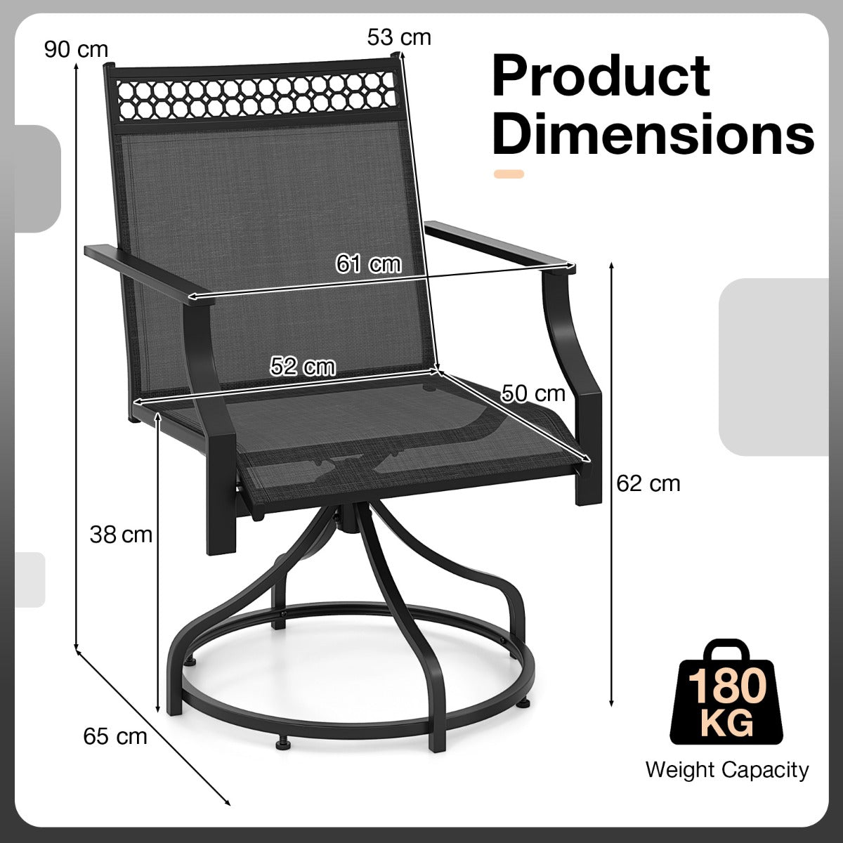 Patio Swivel Dining Chairs Set of 2 with Quick-Drying Fabric-Grey