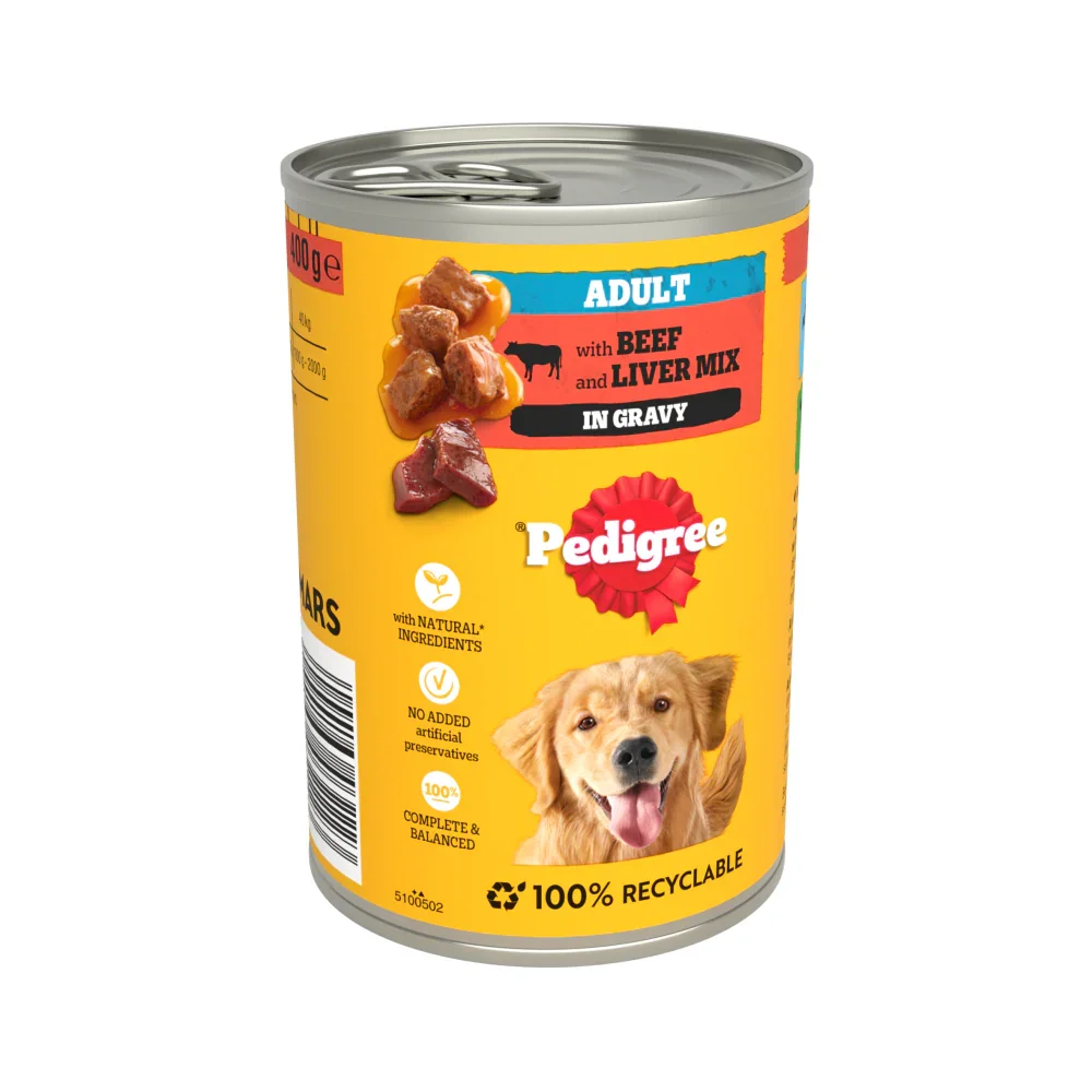 Pedigree Beef Chunks in Gravy Dog Food Tins | 12 x 400g