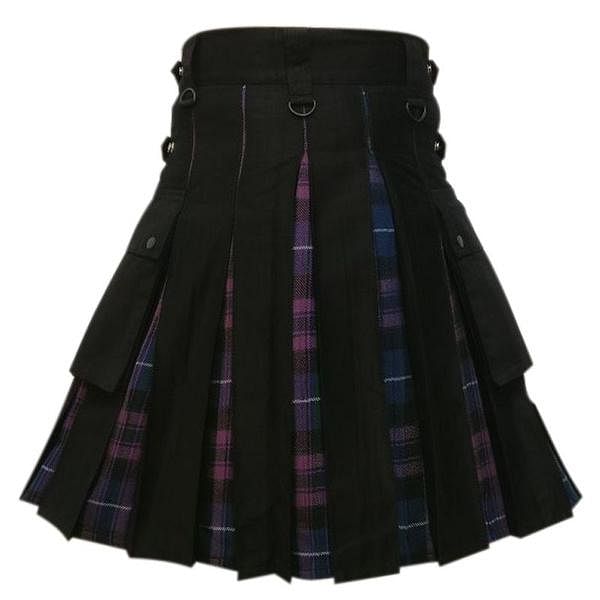 Pride of Scotland Tartan and Black Cotton Utility Hybrid Kilt