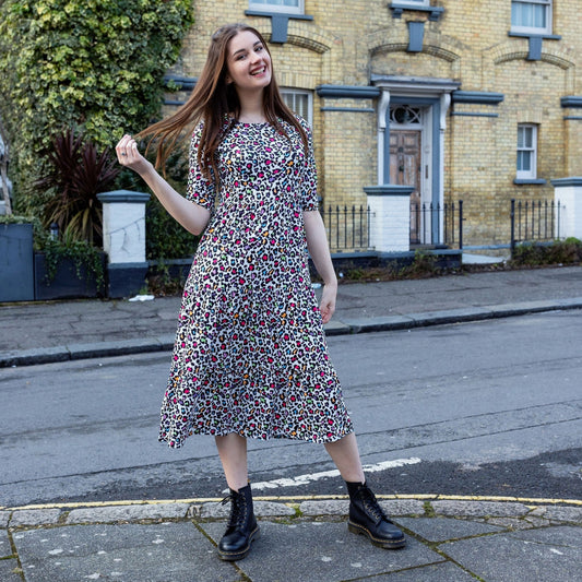 The Midi Breastfeeding Dress – Rainbow Leopard