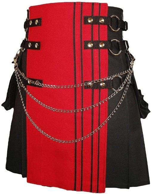 Red & Black Canvas Cotton Fashion Utility Kilt