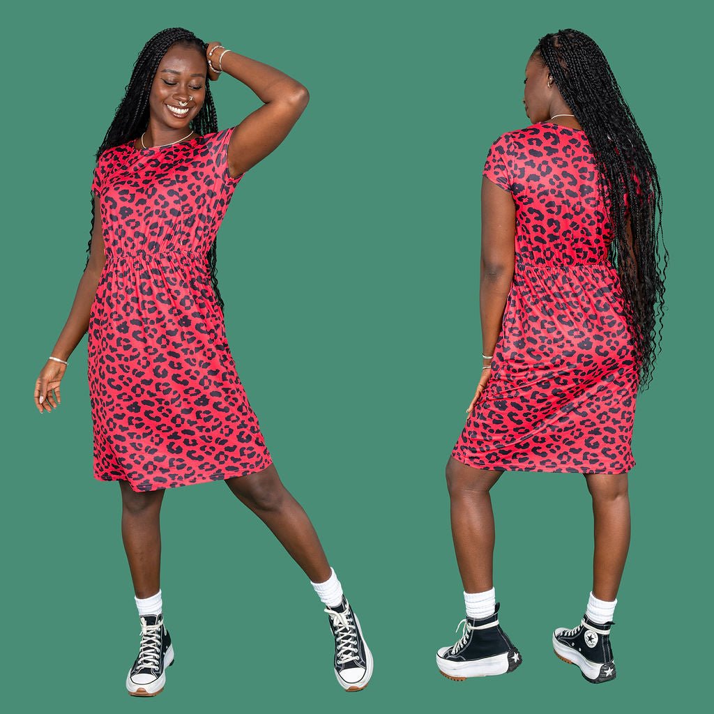 Red Leopard Print Nursing Dress - Knee Length Breastfeeding Dress