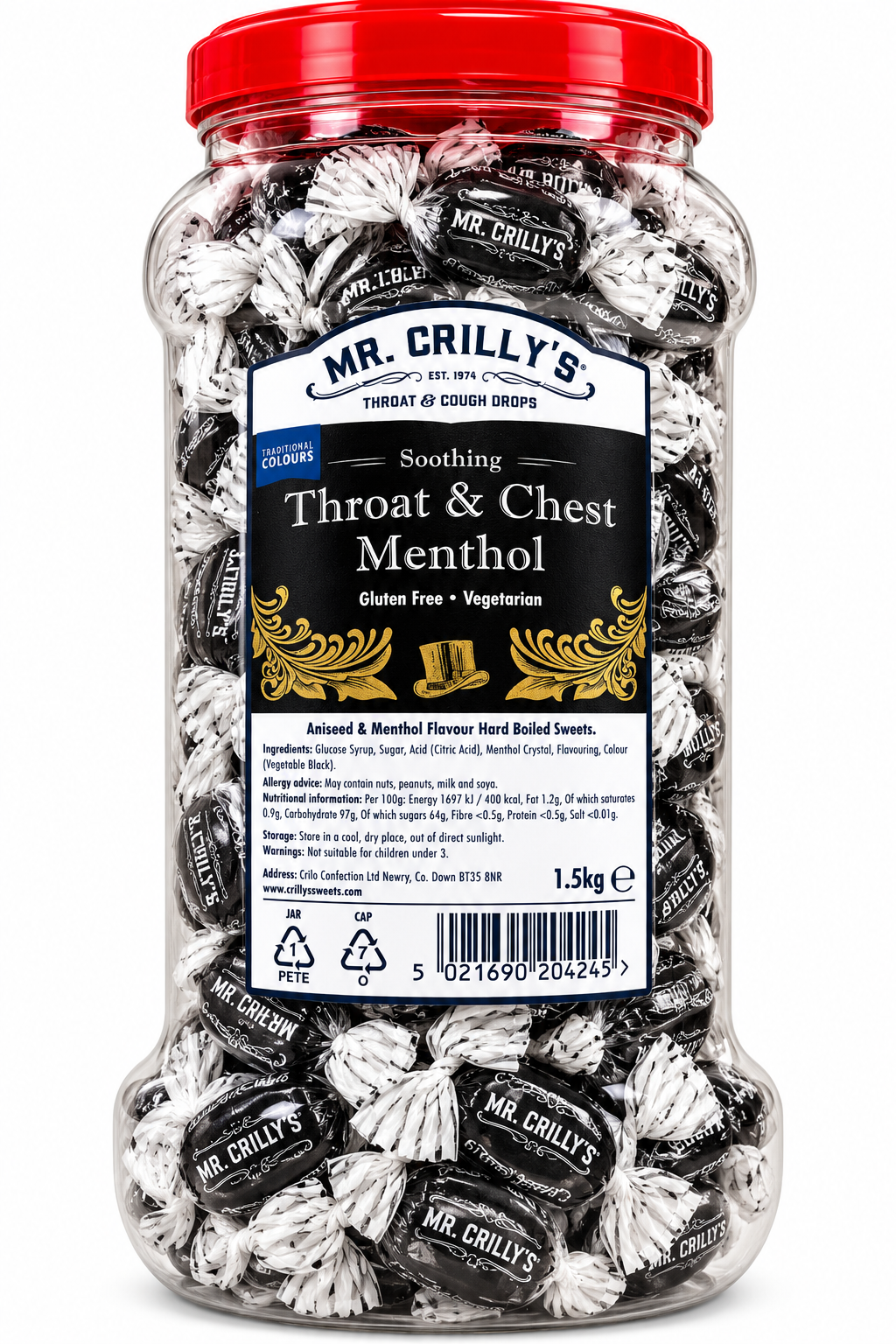 Mr. Crilly’s Throat & Chest Menthol Sweets – 1.5kg Jar