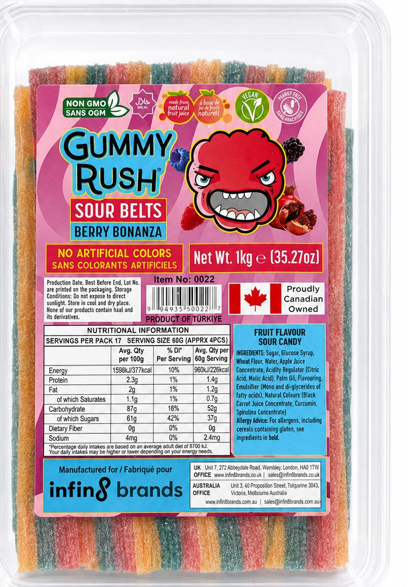 Gummy Rush Sour Belts Berry Bonanza 1kg