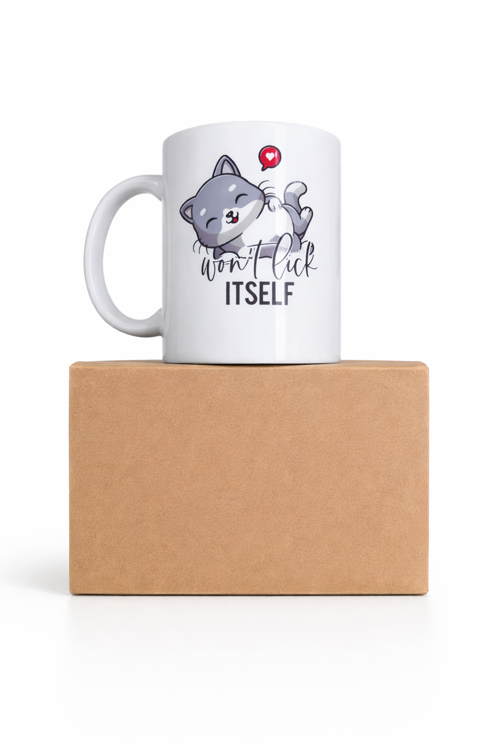 Funny Cat Mug – “Won’t Lick Itself” Novelty Coffee Mug ex