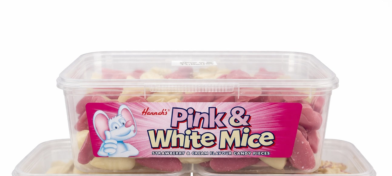 Hannah's Pink & White Mice Tub – Strawberry & Cream Flavour | Retro Pick & Mix Sweets