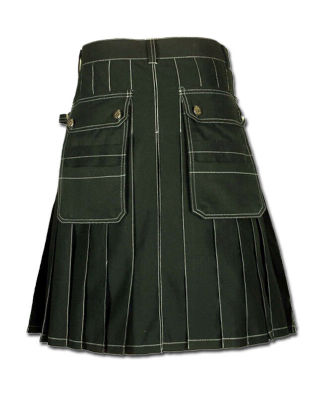 Black Utility Work Kilt for Men – Heavy Duty Cotton, Multi-Pocket