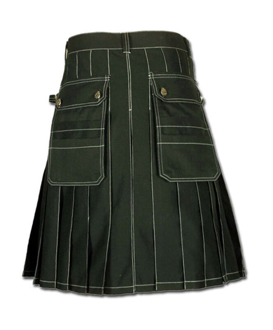 Black Utility Work Kilt for Men – Heavy Duty Cotton, Multi-Pocket