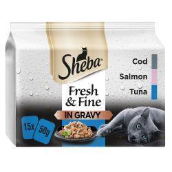 Sheba Fresh and Fine Wet Cat Food Pouches Fish in Gravy 15 x 50g - Case of 3