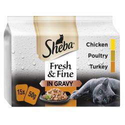 Sheba Fresh and Fine Wet Cat Food Pouches Poultry in Gravy 15 x 50g - Case of 3