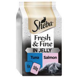 Sheba Fresh and Fine Wet Cat Food Pouches Tuna and Salmon in Jelly 6 x 50g - Case of 8