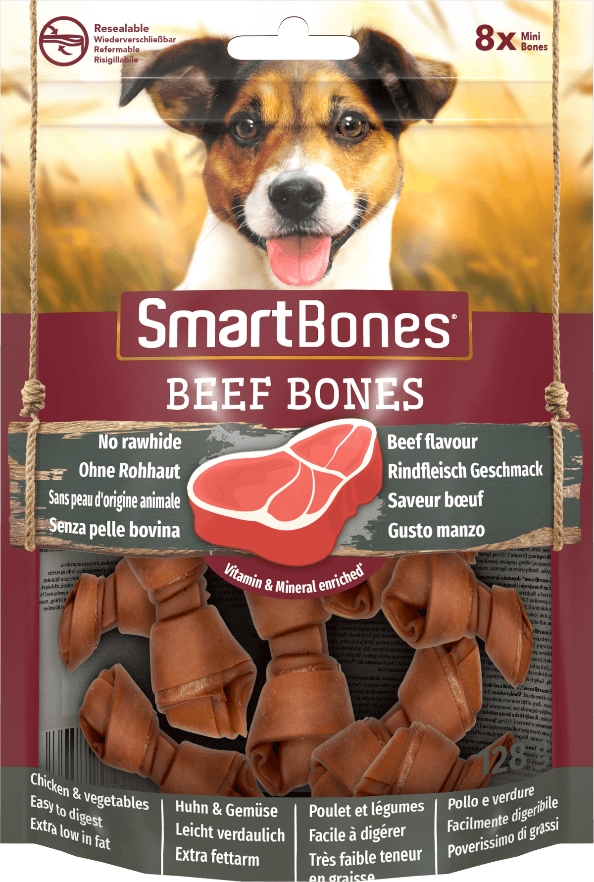 SmartBones Beef Mini Dog Treats 8 Pieces - Case of 7