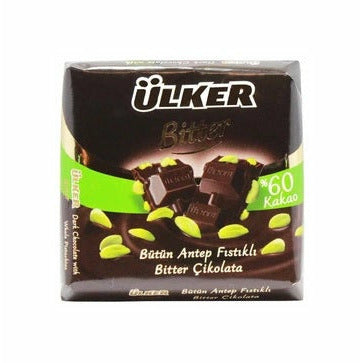 Ulker Bitter 60% Chocolate Bar with Pistachio (Antep Fistkli Bitter Kare Cikolata) 65 g