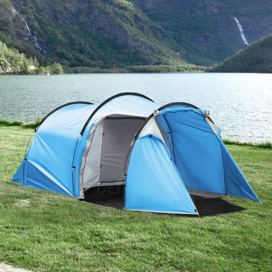 Outsunny 3-Man Camping Tent | 2 Rooms, Porch, Rainfly & Vents | Weather-Resistant
