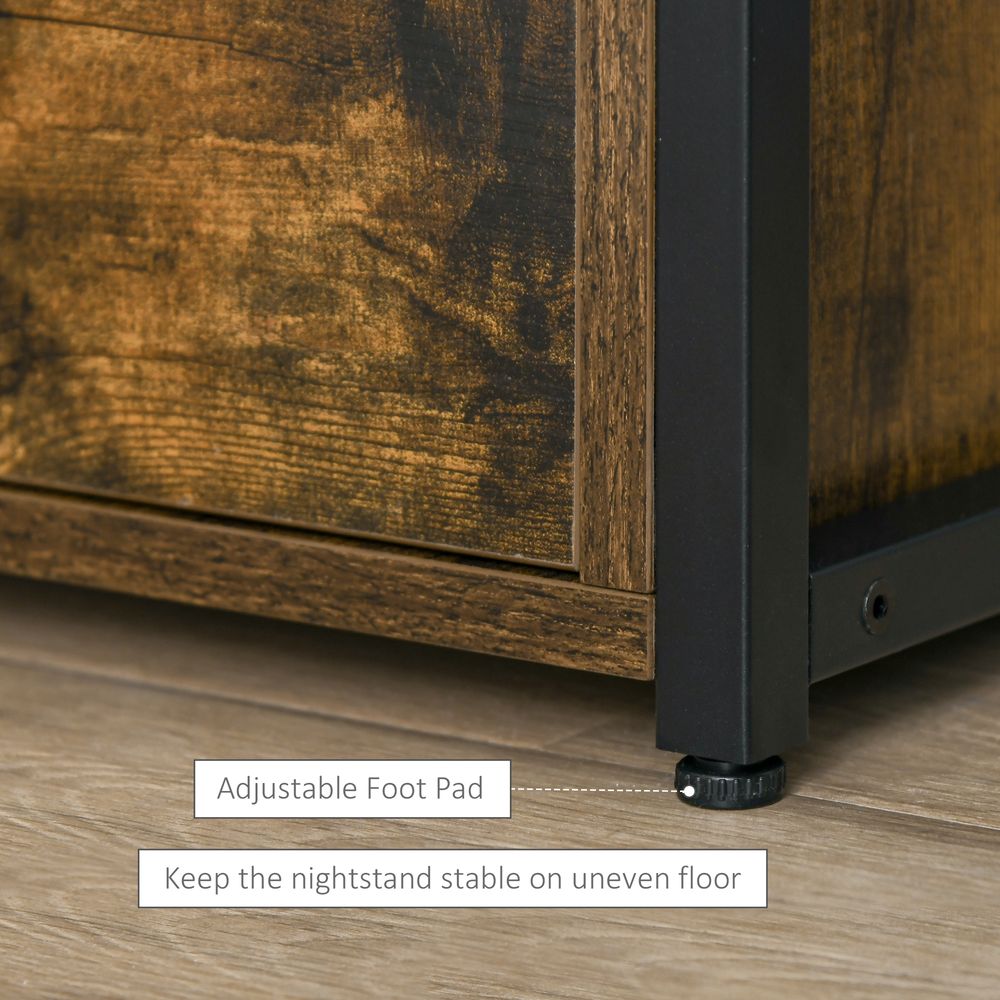 HOMCOM Industrial Side Table with Drawer | Bedside Cabinet with Storage Shelf & Open Shelf | Rustic Brown