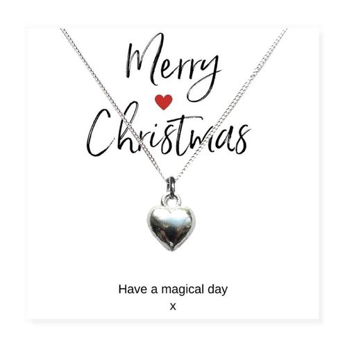 Small Merry Christmas Gift Hamper - Silver Heart Necklace, Chocolates & Candle