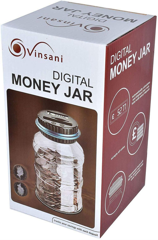 Vinsani Digital Piggy Bank – LCD Coin Counting Money Jar | 1.8L | UK Sterling