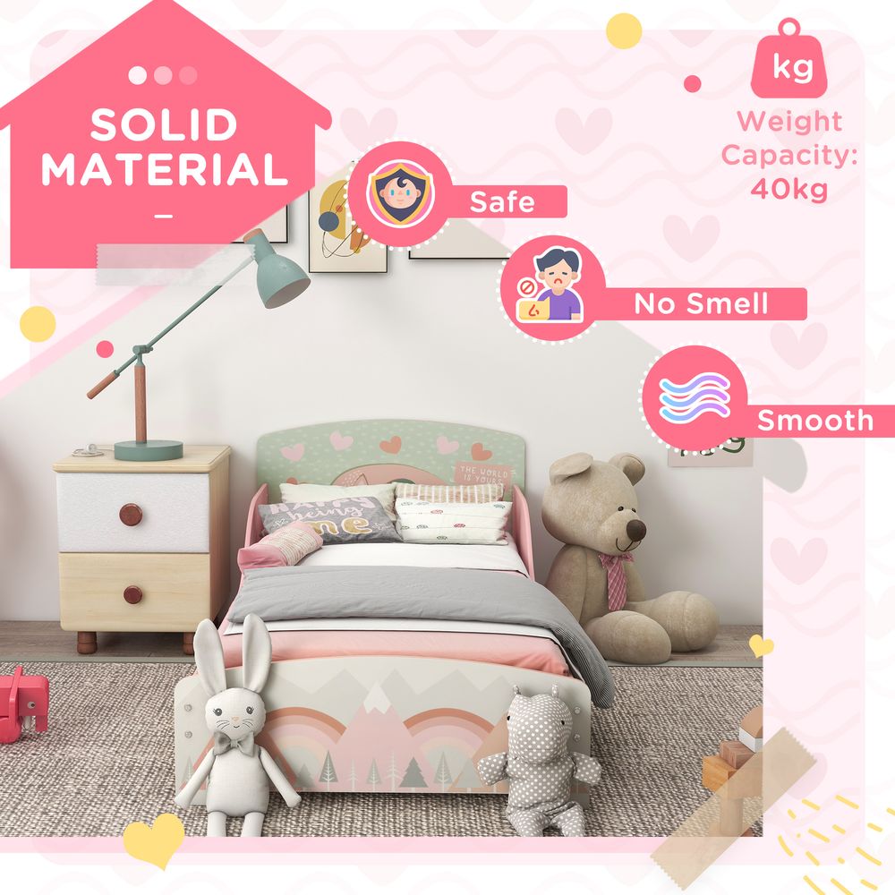 ZONEKIZ Toddler Bed Frame | Kids Bed for Ages 3–6 | Pink | 140 x 70cm Mattress Compatible
