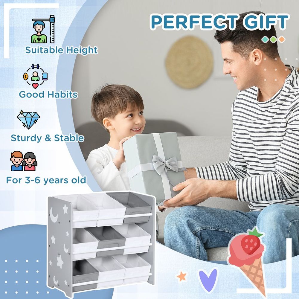 ZONEKIZ 9-Basket Kids Storage Unit for Nursery & Playroom – Grey