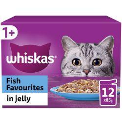 Whiskas 1+ Fish Favourites Adult Wet Cat Food Pouches in Jelly 12 x 85g - Case of 4
