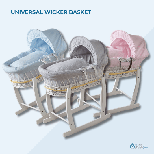 Pink Dimple Grey Wicker Baby Moses Basket with Stand - Complete Bedding Set