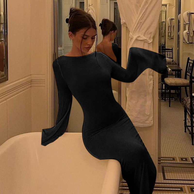 See-through Backless Long Sleeves Dress Women