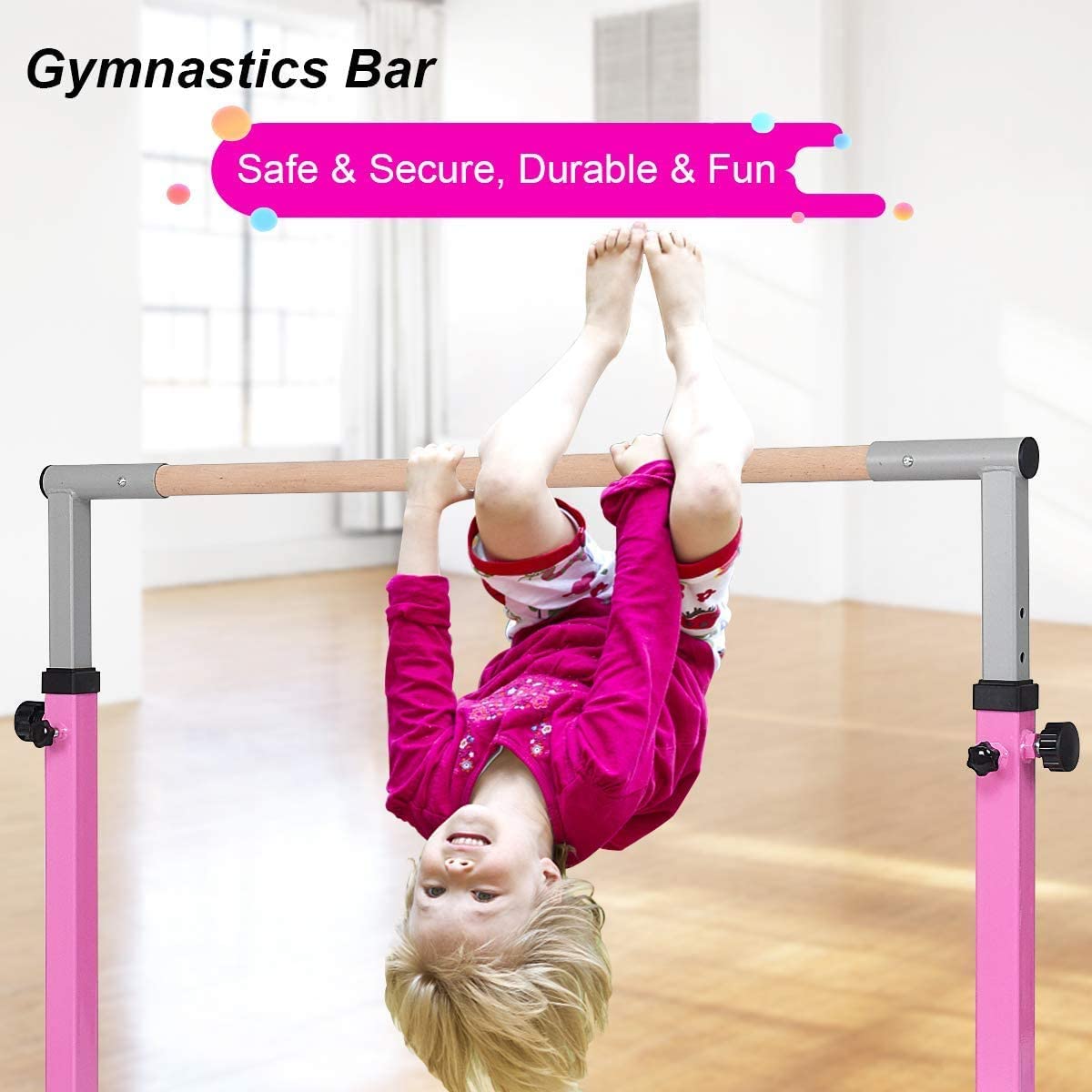 Children's Height Adjustable Gymnastics Training Bar, 90-150cm-Blue