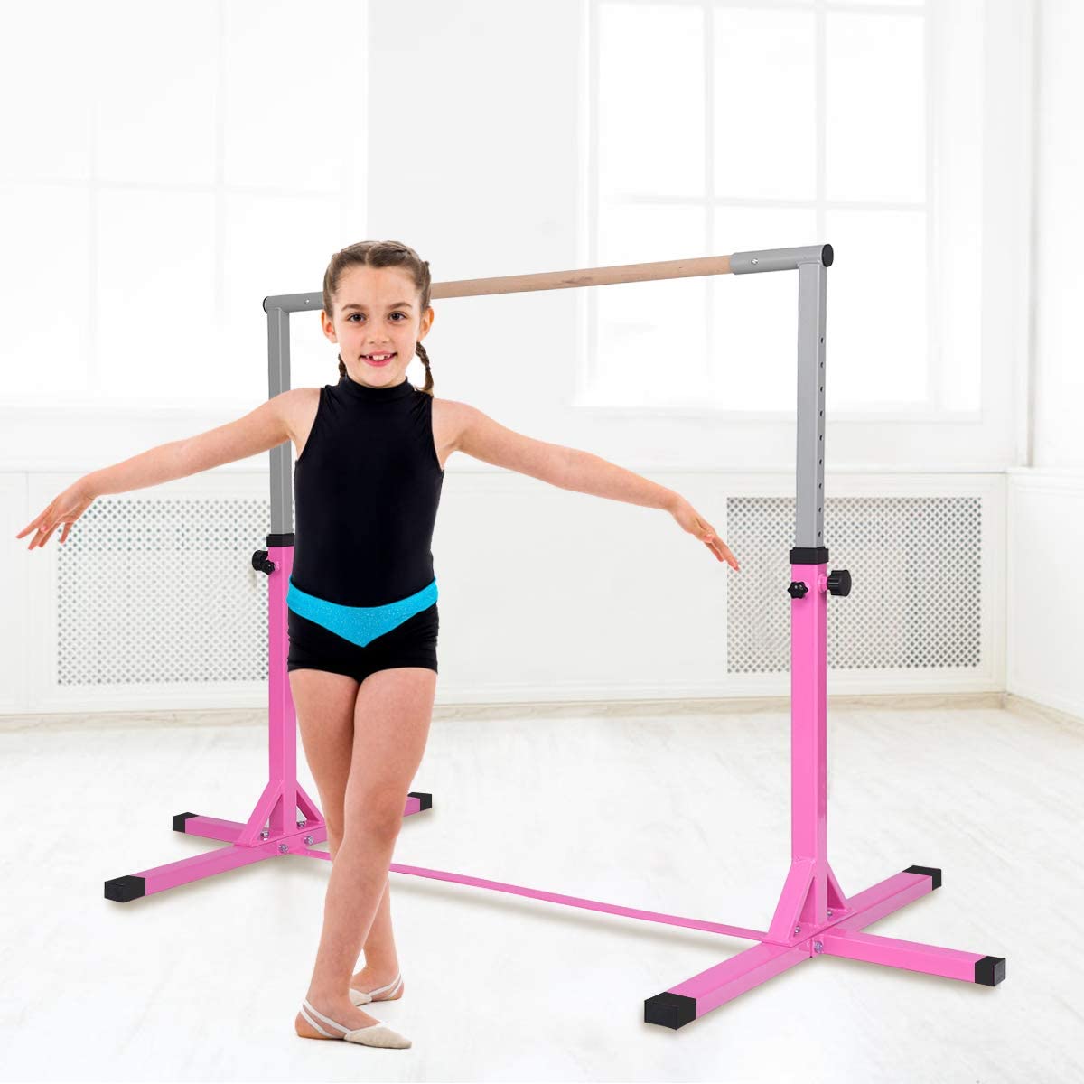 Children's Height Adjustable Gymnastics Training Bar, 90-150cm-Blue